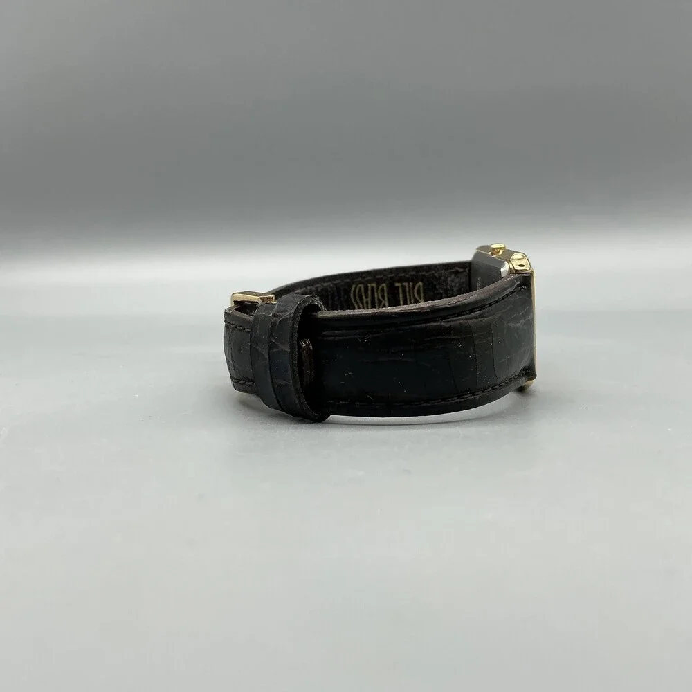 Vintage Bill Blass 007-0132 Mens Watch 24mm Gold Dial Black Leather New Battery